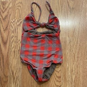 Acacia Kids Red and Gray Checkered Swimsuit Small 3T 2T